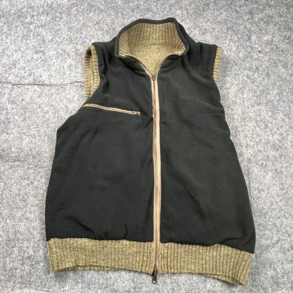 Pendleton Mens Reversible Shetland Wool‎ Fleece Vest Olive Green Black Size M